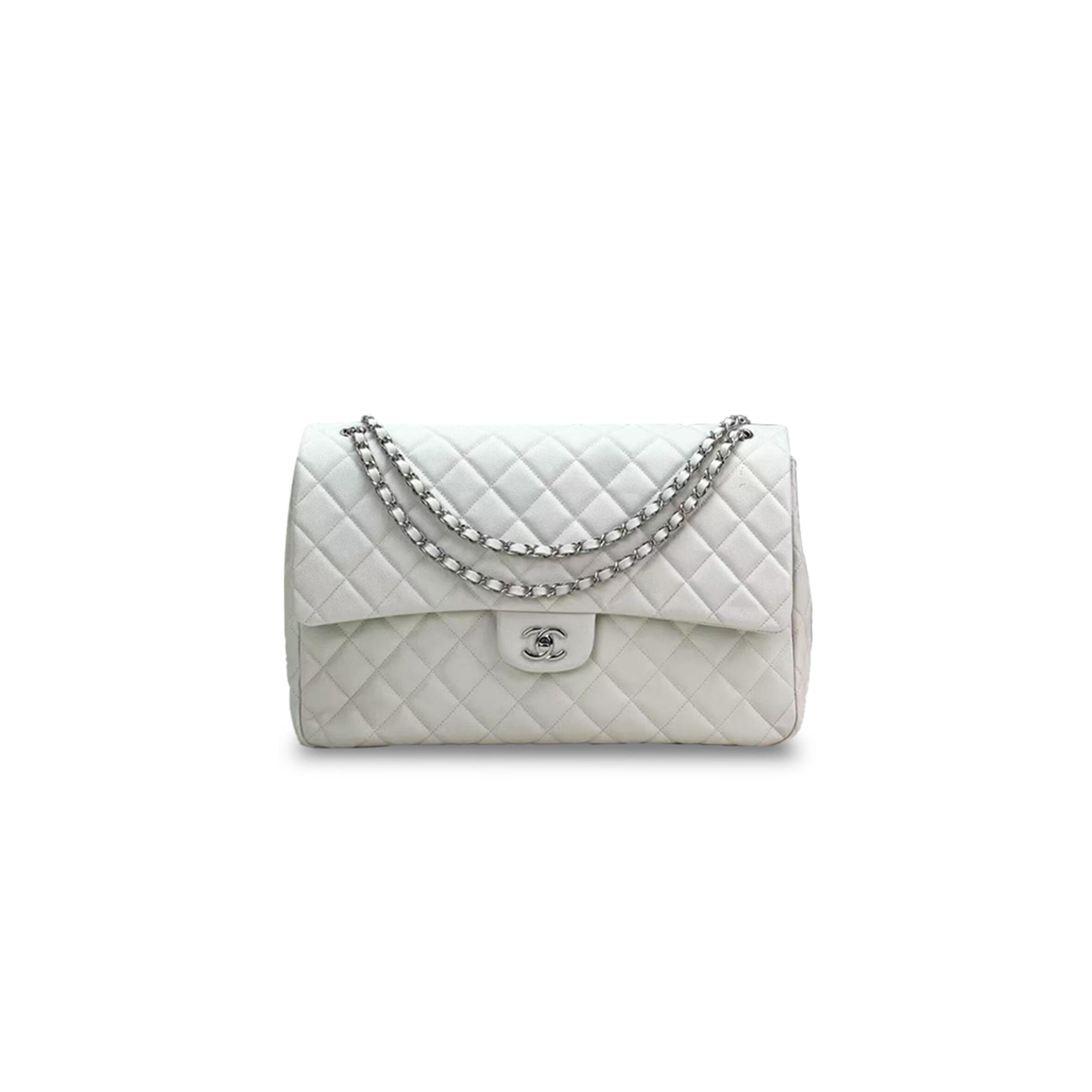 CHANEL SHINY CAVIAR SILVER CLUTCH PURSE LARGE FLAP CROSSBODY BAG (40*27*12cm)
